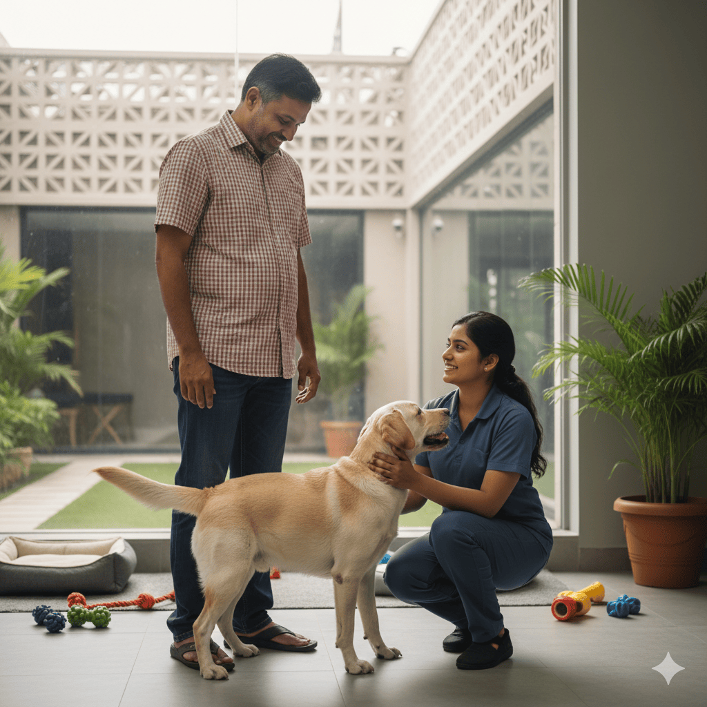 Pet Parent Dropping Off The Pet At Boarding